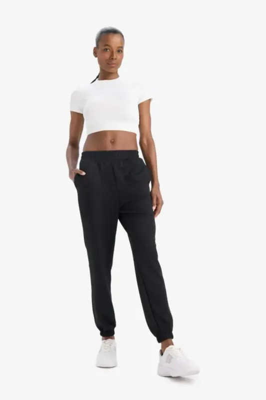 DeFactoFit Athlete Jogger Thin Sweatpants Standard Fit Modal Double Pocket Basic Plain-Black - 1