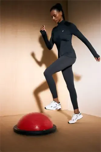 Yüksek Bel İçi Yumuşak Tüylü Beli Saran Basic Düz Sporcu Tayt-Siyah - 1