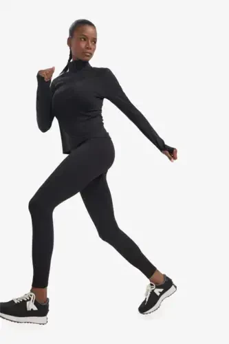 Yüksek Bel İçi Yumuşak Tüylü Beli Saran Basic Düz Sporcu Tayt-Siyah - 4