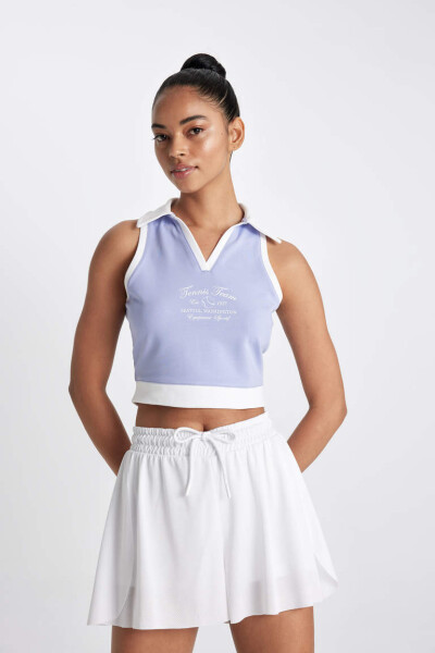 DeFactoFit Crop Polo Yaka Bosilgan Sport Bra Ochchiq Lila - 3