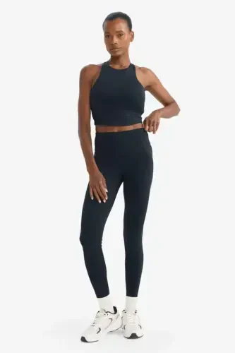 DeFactoFit High Waist Elastic Fabric Basic Sports Leggings - Black 