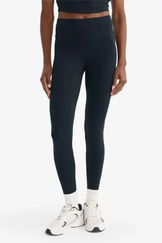 DeFactoFit High Waist Elastic Fabric Basic Sports Leggings - Black - 4