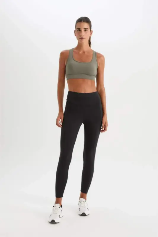 DeFactoFit High Waist Elastic Fabric Basic Sports Leggings - Black - 1