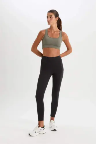 DeFactoFit High Waist Elastic Fabric Basic Sports Leggings - Black - 3