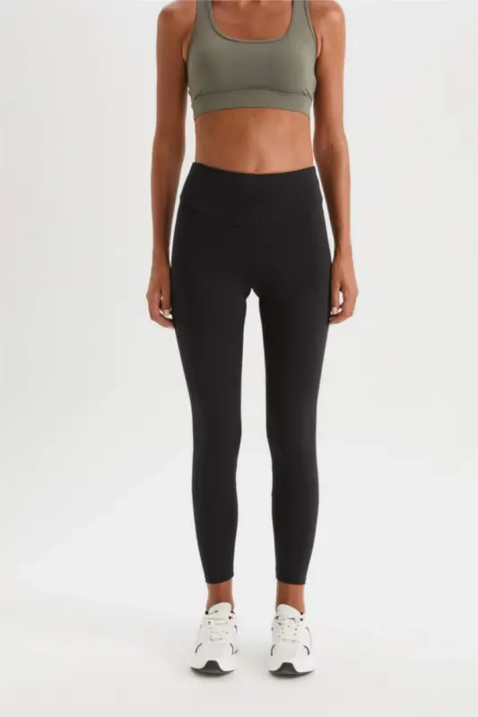 DeFactoFit High Waist Elastic Fabric Basic Sports Leggings - Black - 4