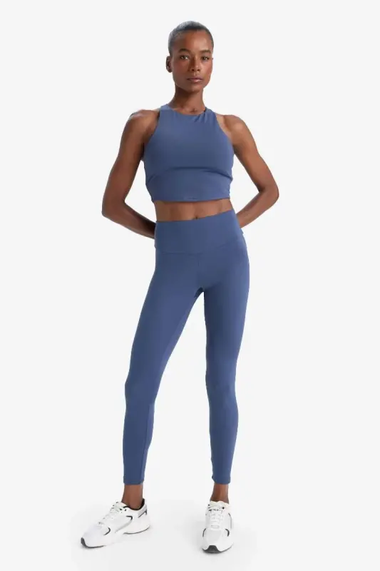 DeFactoFit High Waist Elastic Fabric Basic Sports Leggings-Indigo - DEFACTO