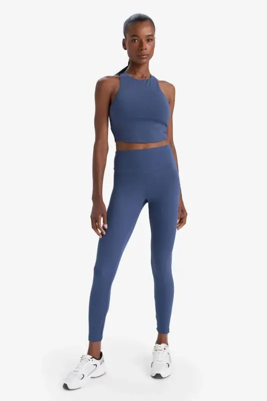 DeFactoFit High Waist Elastic Fabric Basic Sports Leggings-Indigo - 2