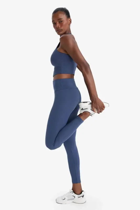 DeFactoFit High Waist Elastic Fabric Basic Sports Leggings-Indigo - 3