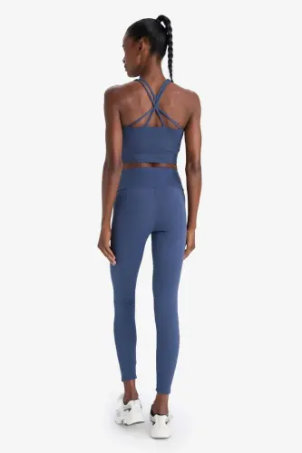 DeFactoFit High Waist Elastic Fabric Basic Sports Leggings-Indigo - 7