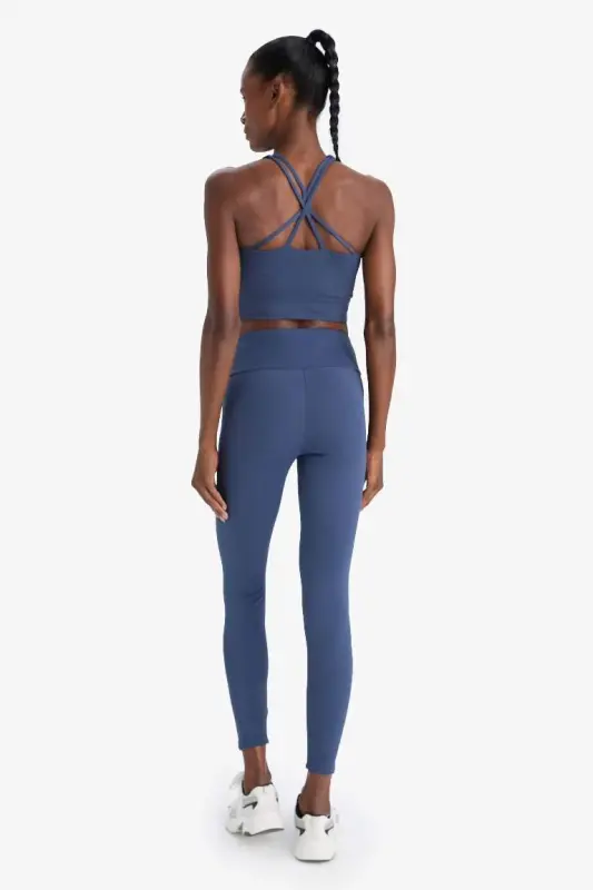 DeFactoFit High Waist Elastic Fabric Basic Sports Leggings-Indigo - 7