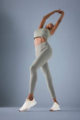 DeFactoFit High Waist Flexible Fabric Basic Sports Tights-Light Khaki 