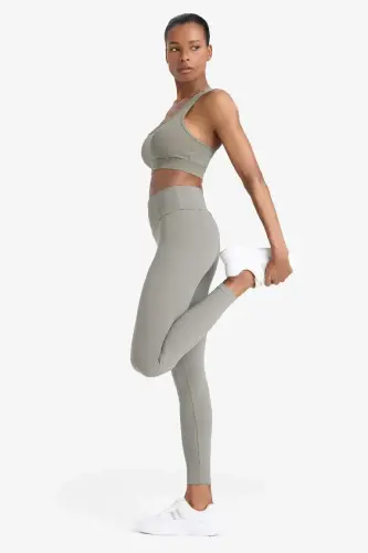 DeFactoFit High Waist Flexible Fabric Basic Sports Tights-Light Khaki - 3