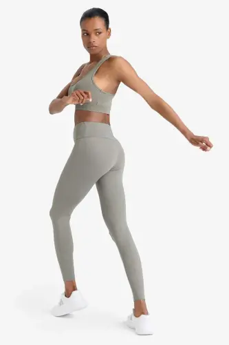 DeFactoFit High Waist Flexible Fabric Basic Sports Tights-Light Khaki - 4