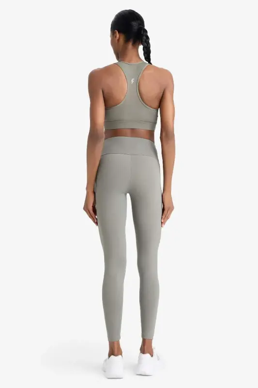 DeFactoFit High Waist Flexible Fabric Basic Sports Tights-Light Khaki - 8