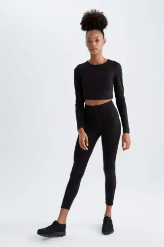 DeFactoFit High-Waisted Soft Fleece Leggings Black - DEFACTO (1)