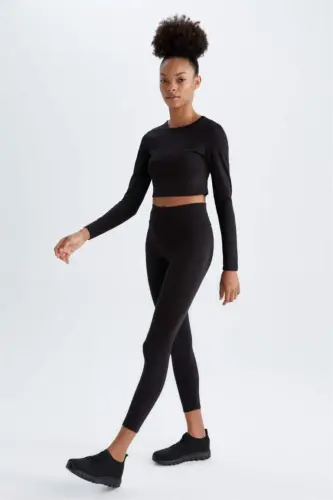 DeFactoFit High-Waisted Soft Fleece Leggings Black - 1
