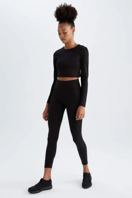 DeFactoFit High-Waisted Soft Fleece Leggings Black - 3