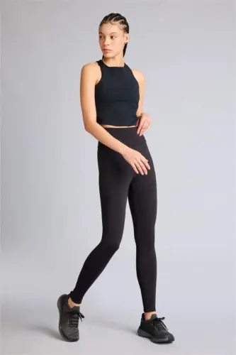 DeFactoFit High-Waisted Soft Fleece Leggings Black - DEFACTO (1)