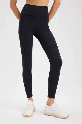 DeFactoFit High-Waisted Soft Fleece Leggings Black - 1