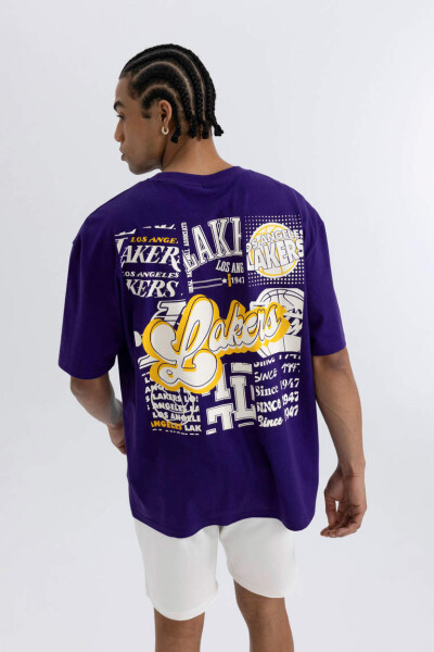 DeFactoFit NBA Los Angeles Lakers Oversize Fit Crew Neck Short Sleeve 100% Cotton T-Shirt Dark Purple - 1