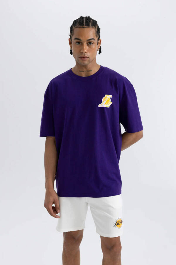 DeFactoFit NBA Los Angeles Lakers Oversize Fit Crew Neck Short Sleeve 100% Cotton T-Shirt Dark Purple - 3