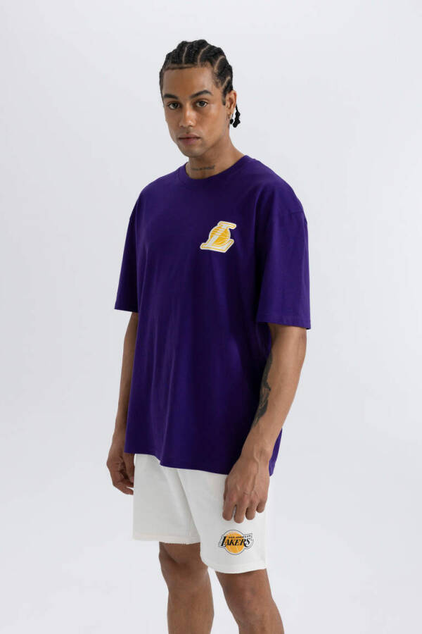 DeFactoFit NBA Los Angeles Lakers Oversize Fit Crew Neck Short Sleeve 100% Cotton T-Shirt Dark Purple - 4