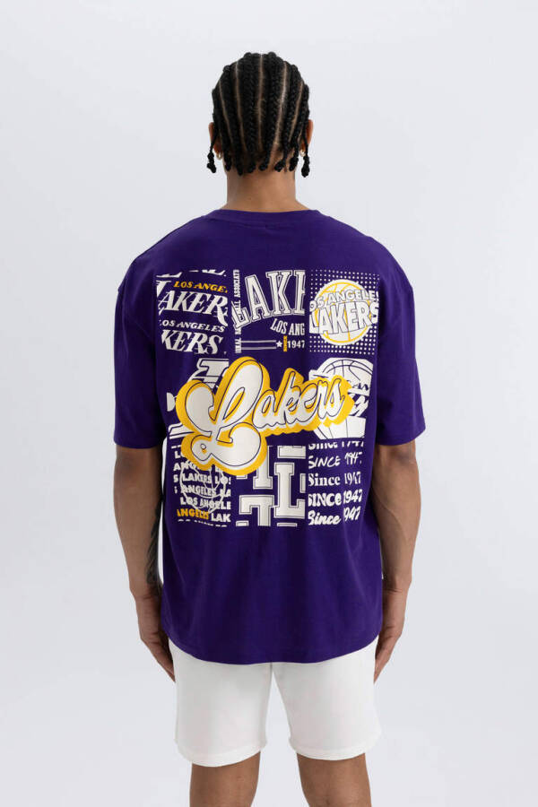 DeFactoFit NBA Los Angeles Lakers Oversize Fit Crew Neck Short Sleeve 100% Cotton T-Shirt Dark Purple - 7