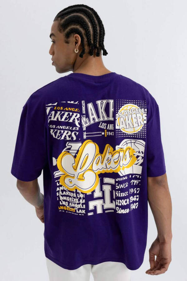 DeFactoFit NBA Los Angeles Lakers Oversize Fit Crew Neck Short Sleeve 100% Cotton T-Shirt Dark Purple - 6