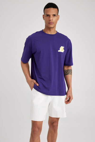 DeFactoFit NBA Los Angeles Lakers Oversize Fit Crew Neck Short Sleeve 100% Cotton T-Shirt Dark Purple - 8