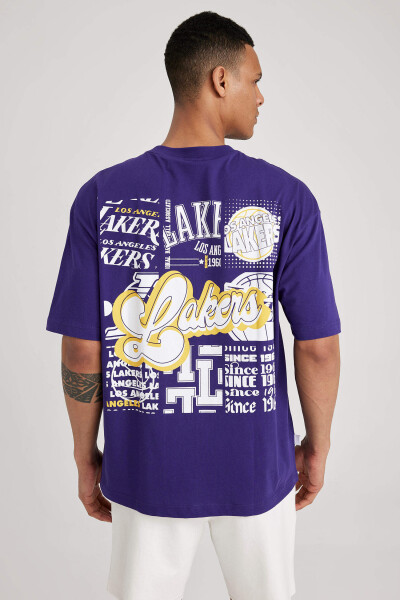 DeFactoFit NBA Los Angeles Lakers Oversize Fit Crew Neck Short Sleeve 100% Cotton T-Shirt Dark Purple - 11