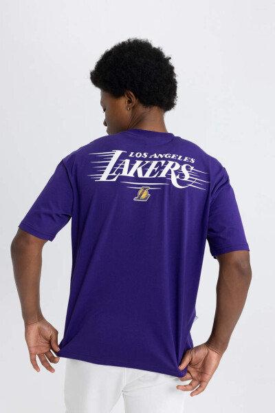 DeFactoFit NBA Los Angeles Lakers Oversize Fit Crew Neck Short Sleeve T-Shirt Dark Purple - 1