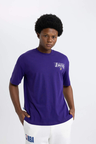 DeFactoFit NBA Los Angeles Lakers Oversize Fit Crew Neck Short Sleeve T-Shirt Dark Purple - 3