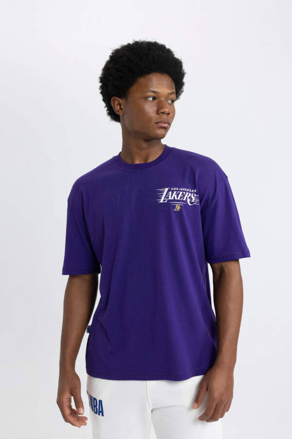 DeFactoFit NBA Los Angeles Lakers Oversize Fit Crew Neck Short Sleeve T-Shirt Dark Purple - 5