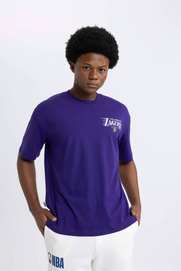 DeFactoFit NBA Los Angeles Lakers Oversize Fit Crew Neck Short Sleeve T-Shirt Dark Purple - 10