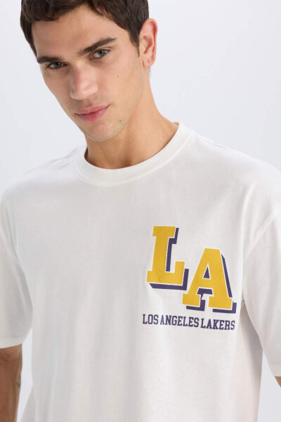 DeFactoFit NBA Los Angeles Lakers Oversize Fit Crew Neck Short Sleeve T-Shirt Ecru - 5