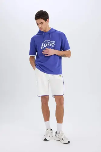 DeFactoFit NBA Los Angeles Lakers Standart Fit Kısa Paça Şort-Ekru - DEFACTO (1)