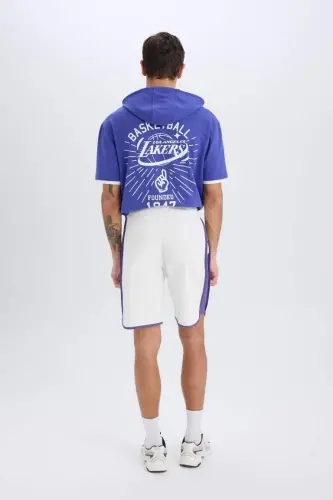 DeFactoFit NBA Los Angeles Lakers Standart Fit Qisqa Shim Shorlari Ekru - 7