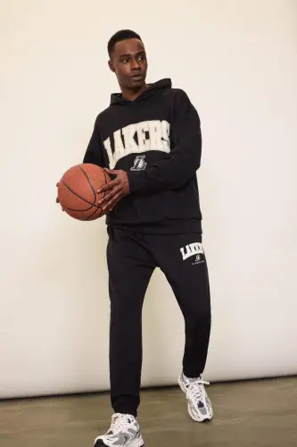 DeFactoFit NBA Los-Anjeles Leykers Jogger sport shim standart fit cho'ntakli elastik bantli etak skuba dayver mato - qora - 4