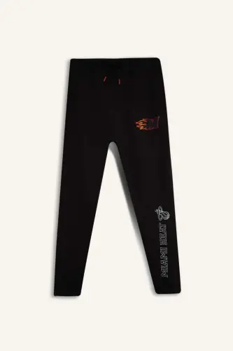 NBA Miami Heat Kalın Jogger Eşofman Altı Standart Fit Cepli Esnek Bantlı Paça-Siyah - 4