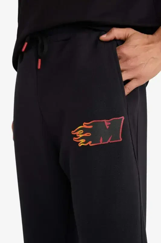 DeFactoFit NBA Miami Heat Thick Jogger Sweatpants Standard Fit Pocketed Elastic Waistband Hem-Black - 1