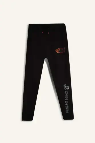 DeFactoFit NBA Miami Heat Thick Jogger Sweatpants Standard Fit Pocketed Elastic Waistband Hem-Black - 4