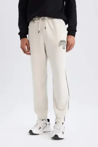 DeFactoFit NBA Milwaukee Bucks Jogger Sweatpants Standard Fit Pocketed Elastic Banded Leg Scuba Diver Fabric-Stone - 9