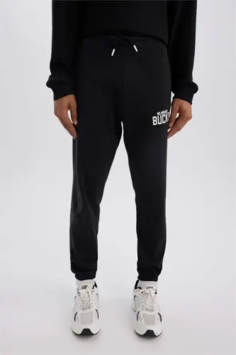 DeFactoFit NBA Milwaukee Bucks Thick Jogger Sweatpants Drawstring Waist Standard Fit Pocketed-Black - 5