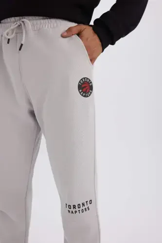 DeFactoFit NBA Toronto Raptors Qalin Jogger Sport shim Standart Fit cho'ntakli Bel bog'ichli-och kulrang - 1
