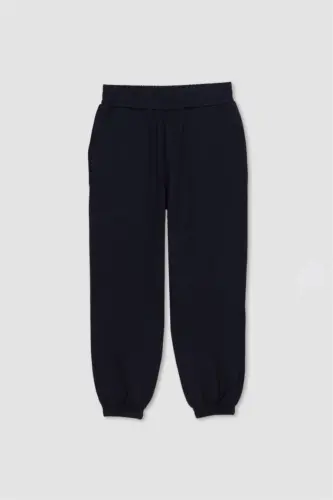 Oversize Geniş Kalıp İnce Sporcu Eşofman Altı Çift Cepli Jogger Paça Standart Boy Skuba Dalgıç Kumaş-Siyah - 1