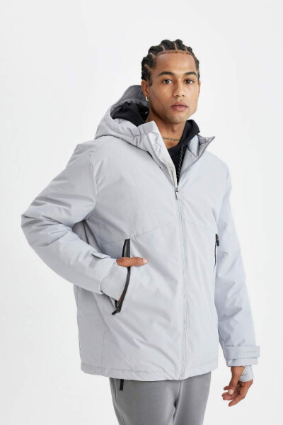 DeFactoFit Parka Jacket with Thermometer Water Repellent Windproof Slim Fit Hooded Zipper Grey - 12