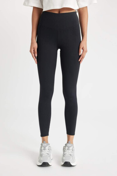 DeFactoFit Printed High-Waisted Sports Leggings Black - 4