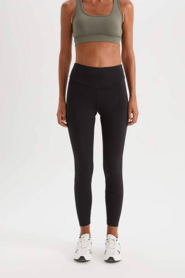 DeFactoFit Printed High-Waisted Sports Leggings Black - 4