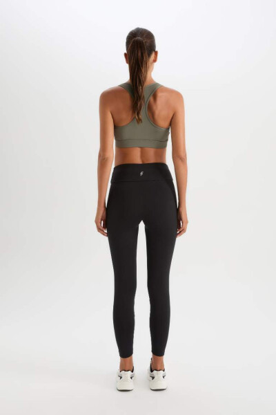 DeFactoFit Printed High-Waisted Sports Leggings Black - 6