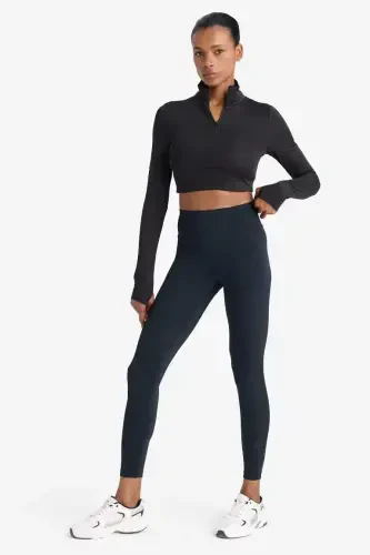DeFactoFit Printed High-Waisted Sports Leggings Black - 1
